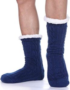 anlisim men slipper socks fluffy fuzzy cabin cozy winter warm comfy soft fleece thick home stocking stuffers with grips non skid gift socks（ blue）