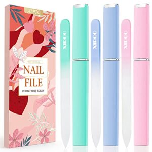glass nail file 3 pack, nail file, glass nail file with case, double sided etched surface files, stocking stuffers for women or adults, unique gifts package for women and girls, by xipoo