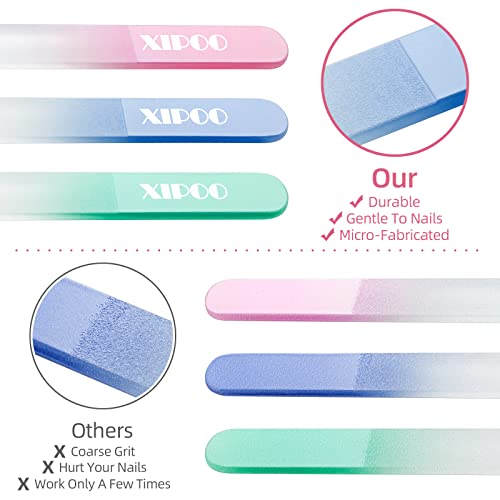 Glass Nail File 3 Pack, Nail File, Glass Nail File with Case, Double Sided Etched Surface Files, Stocking Stuffers for Women or Adults, Unique Gifts Package for Women and Girls, by XIPOO