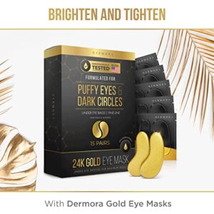 Dermora 24K Gold Eye Mask Puffy Eyes and Dark Circles Treatments Look Less Tired and Refresh Your Skin, 30 Pairs