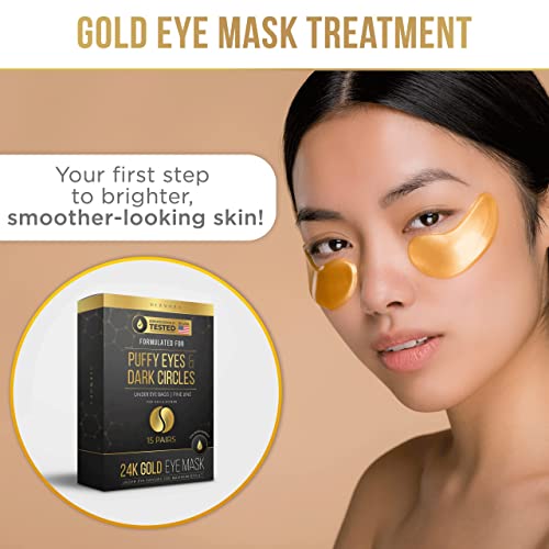 Dermora 24K Gold Eye Mask Puffy Eyes and Dark Circles Treatments Look Less Tired and Refresh Your Skin, 30 Pairs