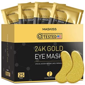 maskiss 25-pairs 24k gold under eye patches, eye mask, eye patches for puffy eyes, eye masks for dark circles and puffiness, collagen skin care products
