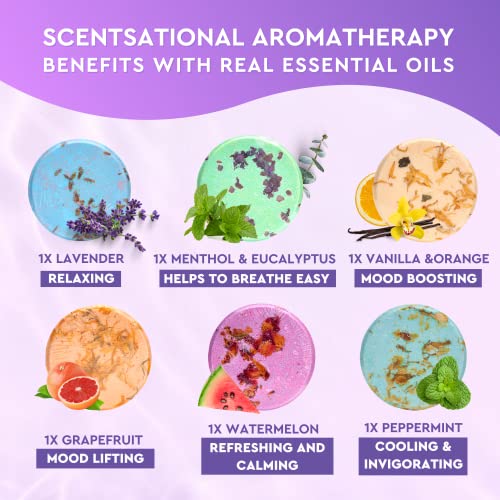 Cleverfy Shower Steamers Aromatherapy - Variety Pack of 6 Shower Bombs with Essential Oils. Self Care and Relaxation Birthday Gifts for Women and Men. Purple Set