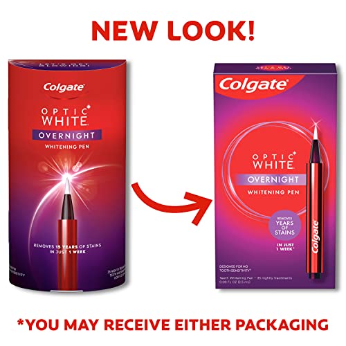 Colgate Optic White Overnight Teeth Whitening Pen, Teeth Stain Remover to Whiten Teeth, 35 Nightly Treatments, 0.08 Fl Oz