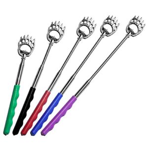 5 pack telescoping back scratcher – extendable telescope back scratchers – bear claw metal telescopic backscratcher eliminating back itching in black, blue, green, purple, red color