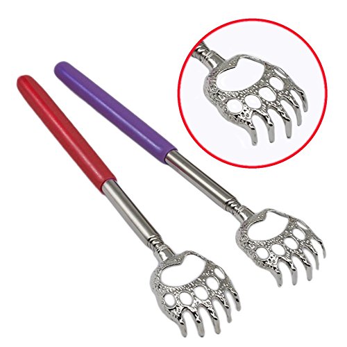 5 Pack Telescoping Back Scratcher - Extendable Telescope Back Scratchers - Bear Claw Metal Telescopic Backscratcher Eliminating Back Itching in Black, Blue, Green, Purple, Red color