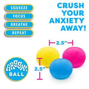 Power Your Fun Arggh Mini Stress Balls for Adults and Kids - 3pk Squishy Stress Balls with Light, Medium, Heavy Resistances, Fidget Toy Sensory Stress Anxiety Relief Squeeze Toys (Yellow, Pink, Blue)