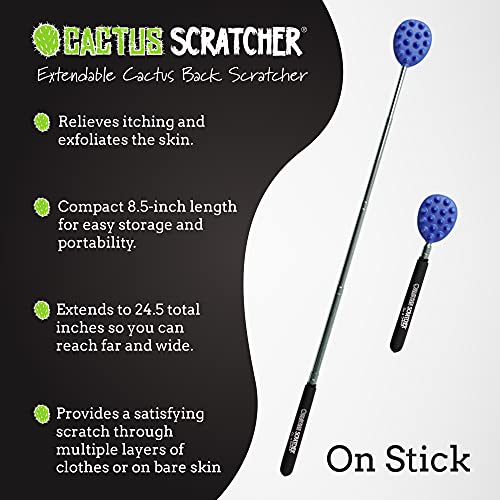 Extendable Cactus Back Scratcher, ABS Plastic, Relieves Itching on Back, Neck, Head, Beard, and Body, 16 Spikes per Side, 8.5 Inches Compact Back Scratcher Extendable to 24.5 Inches (Blue)