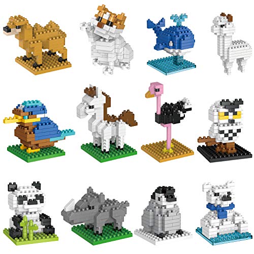 FUN LITTLE TOYS Mini Animals Building Blocks Sets for Goodie Bags, Prizes, Birthday Gifts, Party Favors for Kids 12 Boxes