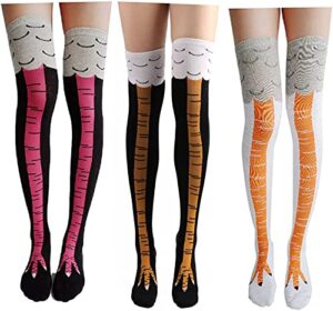 chicken leg socks stocking stuffers white elephant gag funny gifts for adults big kids prank crazy turkey feet stockings (3 pairs b pack)