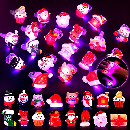 40 Pieces 3D Christmas Light up Rings Christmas Party Favors For Kid Adults LED Flash Finger Rings Glow in the Dark Christmas Toys Stocking Stuffer Xmas Gifts Christmas Party Supplies