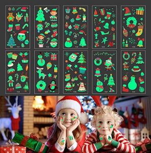 luminous christmas temporary tattoos for kids stocking stuffers 130 pcs cute fake face body tattoo sticker gifts for boys girls adults xmas eve holiday birthday party favors supplies decorations