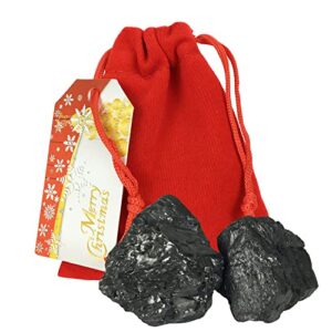 qgp christmas coal bag extra large, real usa coal, ultimate naughty list lump of coal christmas surprise! plush red velvet jewelry bag, designer gift tag! stocking stuffer, anthracite coal, xmas coal