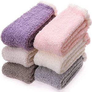 fuzzy socks for women fluffy cozy slipper cabin comfy warm winter sleep soft plush fleece stocking stuffers for women adult home socks christmas mothers day gift ideas for teen girls color d 6 pairs