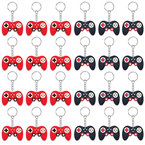 CiciBear 24 Pack Video Game Controller Keychains Party Favors for Video Themed Party, Baby Shower, Kids Adults Birthday, School Carnival Rewards, Christmas Stocking Stuffer, Red, Black