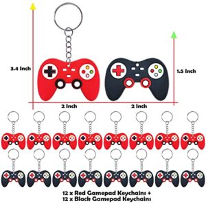 CiciBear 24 Pack Video Game Controller Keychains Party Favors for Video Themed Party, Baby Shower, Kids Adults Birthday, School Carnival Rewards, Christmas Stocking Stuffer, Red, Black