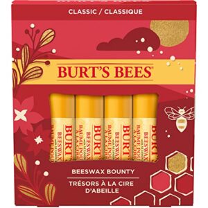 burt’s bees christmas gifts, 4 lip balm stocking stuffers products, beeswax bounty classic set – beeswax moisturizing lip balm