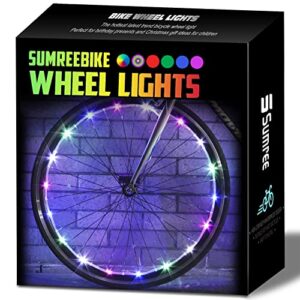 sumree led bike wheel lights,2-tire pack usb rechargeable bike lights with batteries included, best bicycle lights – stocking stuffer birthday gift for kids, girls, boys, adults