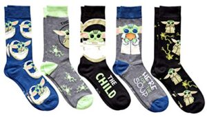 star wars baby yoda here for the soup men’s crew socks 5 pair pack size 6-12