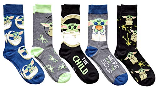 STAR WARS Baby Yoda Here for the Soup Men's Crew Socks 5 Pair Pack Size 6-12