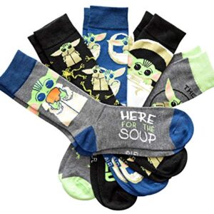 STAR WARS Baby Yoda Here for the Soup Men's Crew Socks 5 Pair Pack Size 6-12