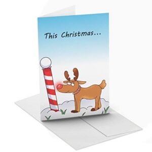 hilarious rudolph christmas greeting card set by witty yeti. 10 pack of 5″x7″ joke cards. funny adult holiday stocking stuffer for men or women. give the gift of holiday humor to friends and family