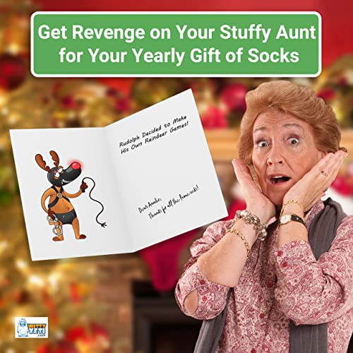 Hilarious Rudolph Christmas Greeting Card Set by Witty Yeti. 10 Pack of 5"x7" Joke Cards. Funny Adult Holiday Stocking Stuffer for Men or Women. Give the Gift of Holiday Humor to Friends and Family