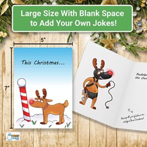 Hilarious Rudolph Christmas Greeting Card Set by Witty Yeti. 10 Pack of 5"x7" Joke Cards. Funny Adult Holiday Stocking Stuffer for Men or Women. Give the Gift of Holiday Humor to Friends and Family