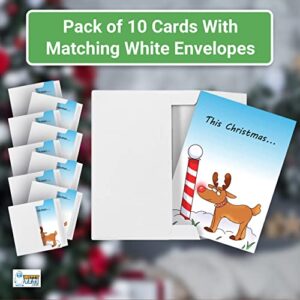 Hilarious Rudolph Christmas Greeting Card Set by Witty Yeti. 10 Pack of 5"x7" Joke Cards. Funny Adult Holiday Stocking Stuffer for Men or Women. Give the Gift of Holiday Humor to Friends and Family