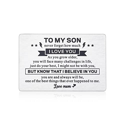 Son Valentines Day Gifts from Mom Teen Boy Christmas Stocking Stuffer Birthday Graduation Wedding Gifts for Baby Adult Son Boys Teenagers To My Son Wallet Card Inspirational Gift for Step Son In Law
