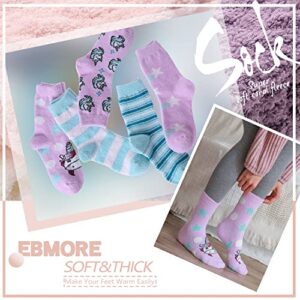 EBMORE Womens Fuzzy Socks Slipper Soft Cabin Plush Warm Fluffy Winter Christmas Sleep Stocking Stuffers Cozy Adult Socks（Unicorn(5 Pairs)）