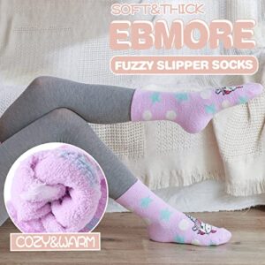 EBMORE Womens Fuzzy Socks Slipper Soft Cabin Plush Warm Fluffy Winter Christmas Sleep Stocking Stuffers Cozy Adult Socks（Unicorn(5 Pairs)）