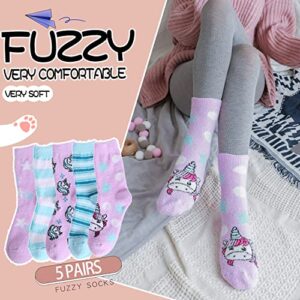 EBMORE Womens Fuzzy Socks Slipper Soft Cabin Plush Warm Fluffy Winter Christmas Sleep Stocking Stuffers Cozy Adult Socks（Unicorn(5 Pairs)）