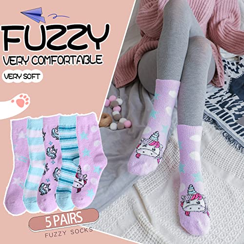 EBMORE Womens Fuzzy Socks Slipper Soft Cabin Plush Warm Fluffy Winter Christmas Sleep Stocking Stuffers Cozy Adult Socks（Unicorn(5 Pairs)）