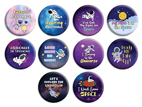 Creanoso Future Astronaut Buttons (1-Set X 10 Buttons) - Stocking Stuffers Premium Quality Gift Ideas for Children, Teens, & Adults - Corporate Giveaways & Party Favors