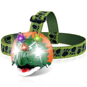 triceratops led headlamp – dinosaur headlamp for kids camping essentials | dinosaur toy head lamp flashlight for boys girls or adults | ideal gift for birthday, halloween, christmas, new year