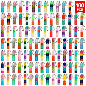 100pcs pop fidget toys keychain, party favors for kids 4-8, mini bubble fidget toys pack stress relief sensory toys for boys girls adults classroom prizes goodie bag pinata christmas stocking stuffers