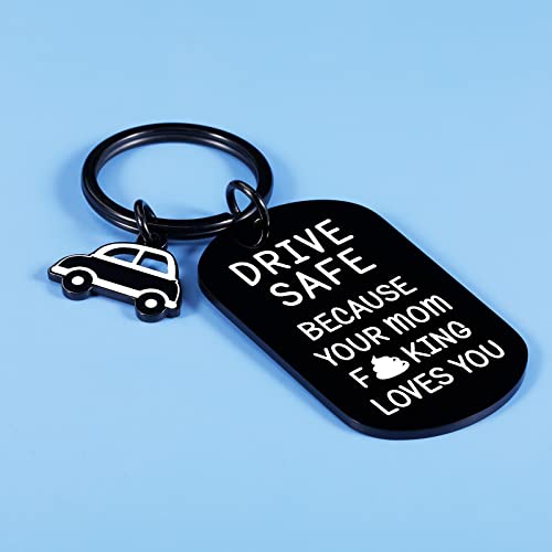 Funny New Driver Gift Drive Safe Your Mom Loves You Keychain for Son Daughter from Mom Dad Valentine for Teens Adult Boys Girls Stocking Stuffer Trucker BFF 16th Birthday Gift Promise Keyring Him Her