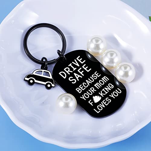 Funny New Driver Gift Drive Safe Your Mom Loves You Keychain for Son Daughter from Mom Dad Valentine for Teens Adult Boys Girls Stocking Stuffer Trucker BFF 16th Birthday Gift Promise Keyring Him Her