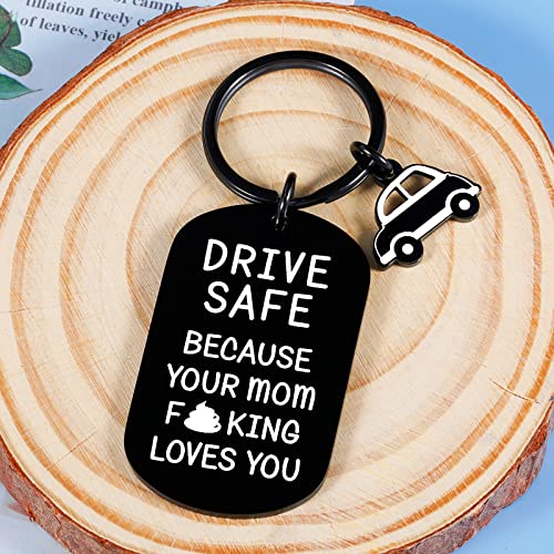 Funny New Driver Gift Drive Safe Your Mom Loves You Keychain for Son Daughter from Mom Dad Valentine for Teens Adult Boys Girls Stocking Stuffer Trucker BFF 16th Birthday Gift Promise Keyring Him Her