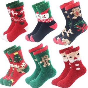 october elf 6 pairs adult christmas holiday socks warm winter cozy socks (one size, e)