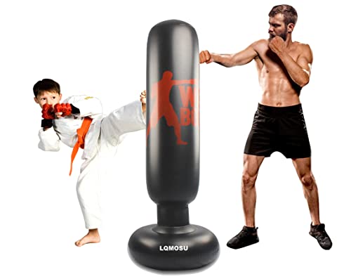 LQMOSU Inflatable Punching Bag for Kids and Adult - 63" Freestanding Extra Large Boxing Bag with Air Pump Karate & MMA Gifts, Stocking Stuffers for Boys Girls Men