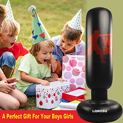 LQMOSU Inflatable Punching Bag for Kids and Adult - 63" Freestanding Extra Large Boxing Bag with Air Pump Karate & MMA Gifts, Stocking Stuffers for Boys Girls Men