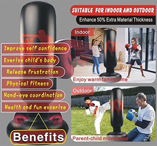 LQMOSU Inflatable Punching Bag for Kids and Adult - 63" Freestanding Extra Large Boxing Bag with Air Pump Karate & MMA Gifts, Stocking Stuffers for Boys Girls Men