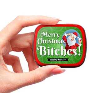 Merry Christmas Bitches Mints Cute Holiday Gags for Friends Men Women Weird Stocking Stuffers for Adults Peppermint Breath Mints Secret Santa White Elephant Drunk Santa Office Christmas