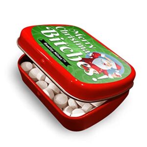 Merry Christmas Bitches Mints Cute Holiday Gags for Friends Men Women Weird Stocking Stuffers for Adults Peppermint Breath Mints Secret Santa White Elephant Drunk Santa Office Christmas