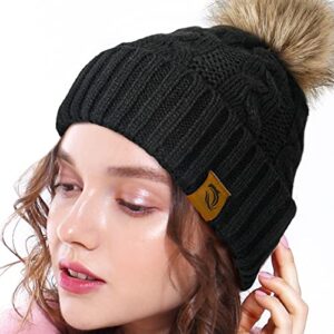 Winter Beanie Hats Gifts for Women - Christmas Stocking Stuffers Birthday Gifts Unique for Women Teens Girls Black Warm knit Beanies Hat with Fur Pom Fashion Skull Cap Slouchy for Ladies Unisex Adults