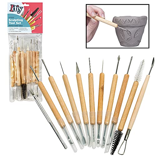 Pottery Tool Kit - 11-Piece 21-Tool Beginner's Clay Sculpting Set, Clay, Wood Carving, Ceramic Art Craft Project Accessories for School, Classrooms, Children/Adults,Great Holiday Gift Stocking Stuffer