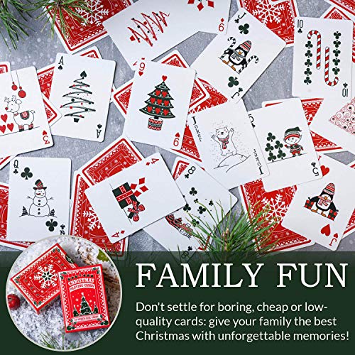 Christmas Playing Cards, Cute Designs for Family Fun with Free Card Game eBook! Great Stocking Stuffer Gift Under 15 Dollars, Premium Poker Card Deck, Bright Colors for Kids & Adults, Standard Size