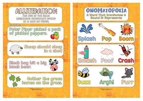 Creanoso English Vocabulary and Grammar Educational Learning Posters (24-Pack) - Premium Quality Gift Ideas for Children, Teens, & Adults for All Occasions - Stocking Stuffers Party Favor & Giveaways